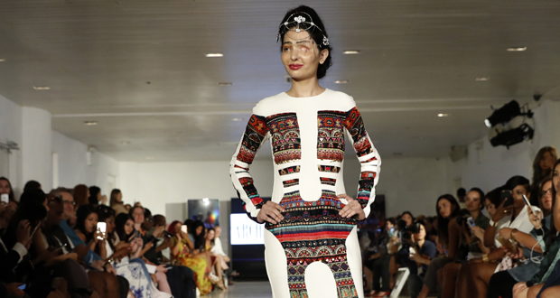 Qureshi opened the show wearing an embroidered white gown. Photo / AP